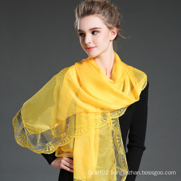 Yellow Polyester Chiffon Scarf Lace Shawls for Women